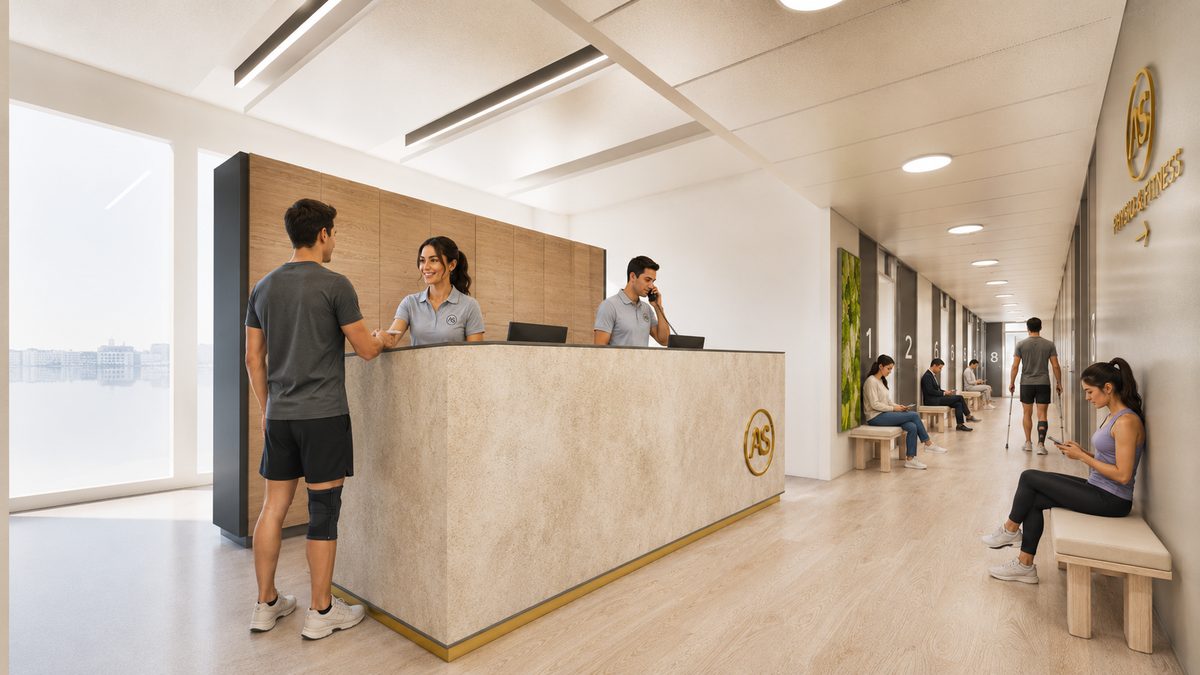 Empfangsbereich der Praxis mit Team am Tresen